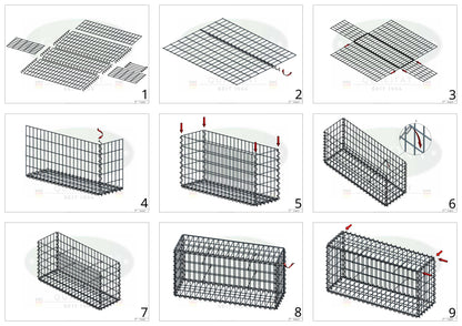 Set of 2 gabions 100 cm x 100 cm x 30 cm (L x H x D), mesh size 5 x 10 cm, spiral