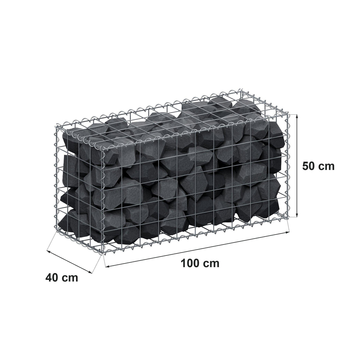 Schanskorf 100 cm x 50 cm x 40 cm (L x H x D), maaswijdte 10 cm x 10 cm, spiraalvormig