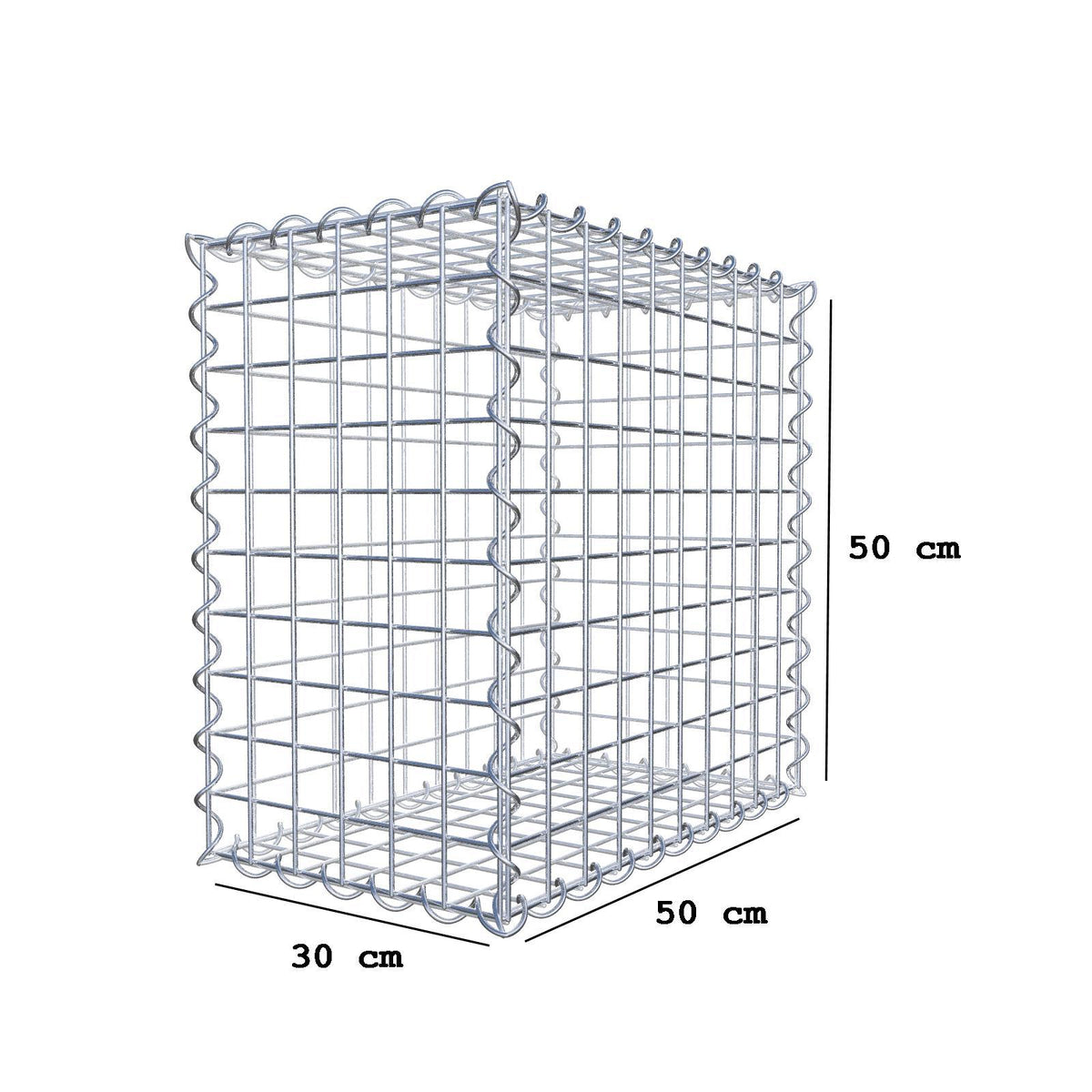 Gabion 50 cm x 50 cm x 30 cm (L x H x D), maskestørrelse 5 cm x 5 cm, spiral