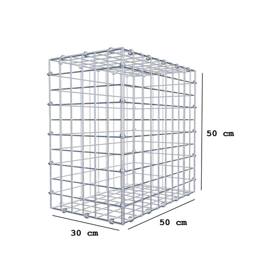 Gabion 50 cm x 50 cm x 30 cm (L x H x D), maskestørrelse 5 x 5 cm, spiralring