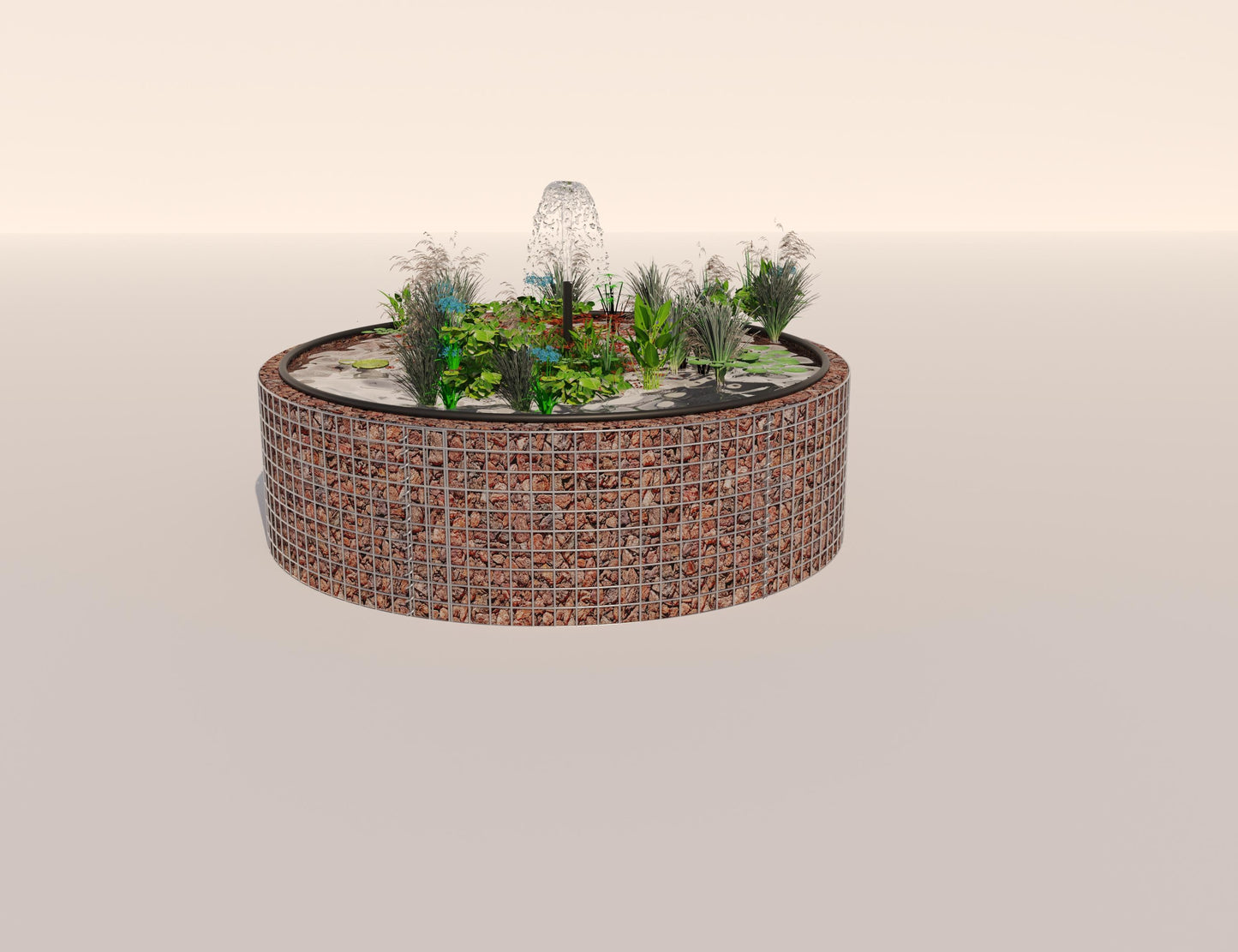 Laghetto rialzato in gabbioni, rotondo, diametro esterno 172 cm, altezza 50 cm, maglia 5 x 5 cm, spessore parete 15 cm