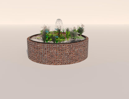 Laghetto rialzato in gabbioni, rotondo, diametro esterno 172 cm, altezza 50 cm, maglia 5 x 5 cm, spessore parete 15 cm