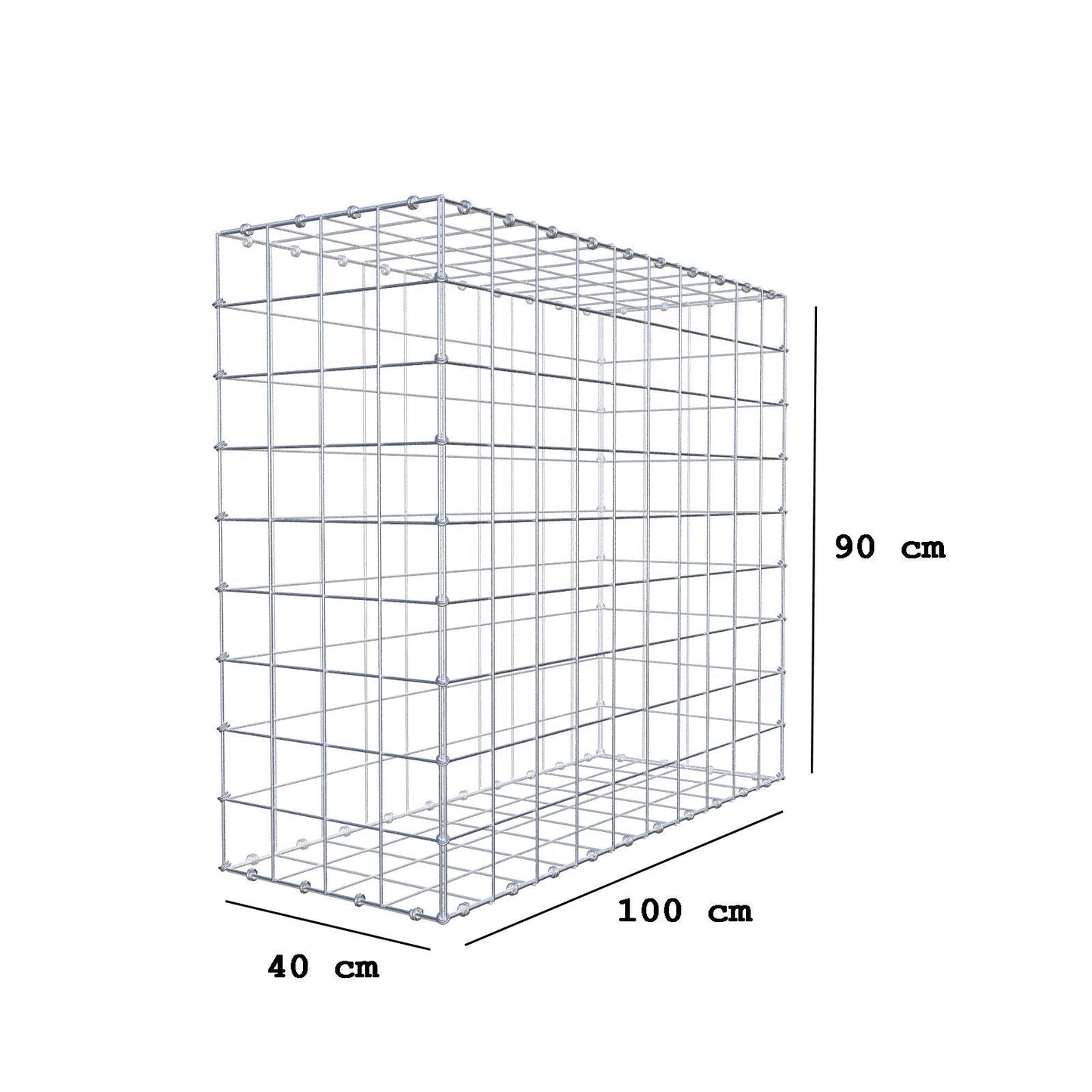 Gabion 100 cm x 90 cm x 40 cm (L x H x D), mesh size 10 x 10 cm, spiral ring