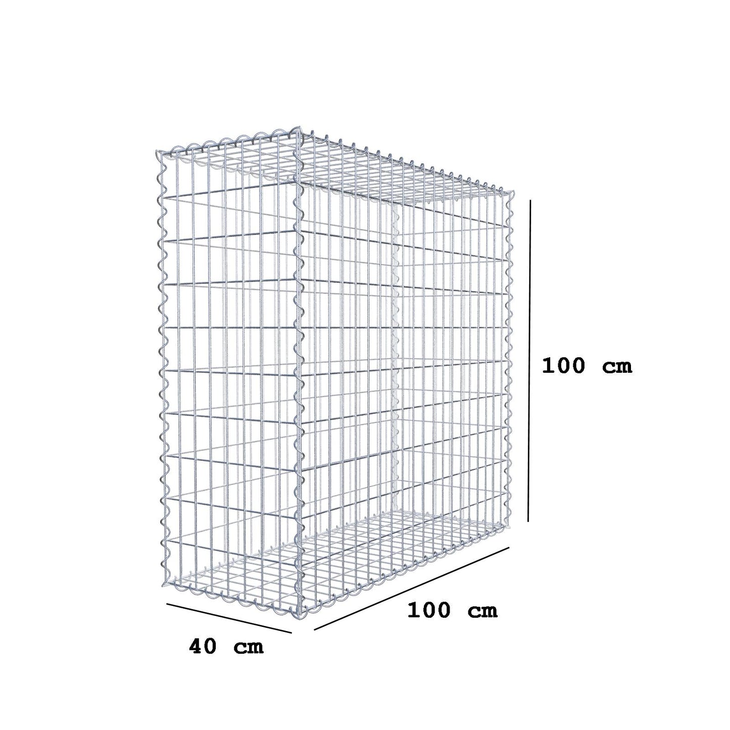Gabion 100 cm x 100 cm x 40 cm (L x H x P), mailles 5 cm x 10 cm, spirale