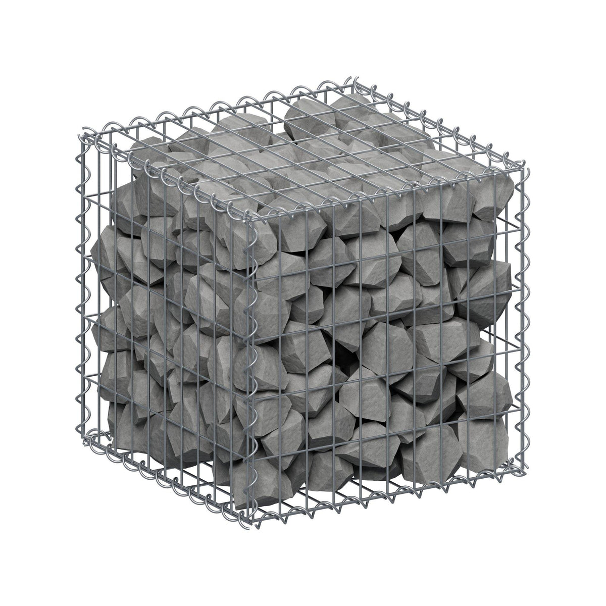 Gabião 50 cm x 50 cm x 50 cm (C x A x P), malhagem 5 cm x 10 cm, espiral