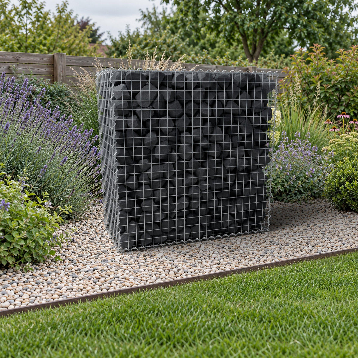Schanskorf 100 cm x 100 cm x 50 cm (L x H x D), maaswijdte 5 cm x 5 cm, spiraalvormig