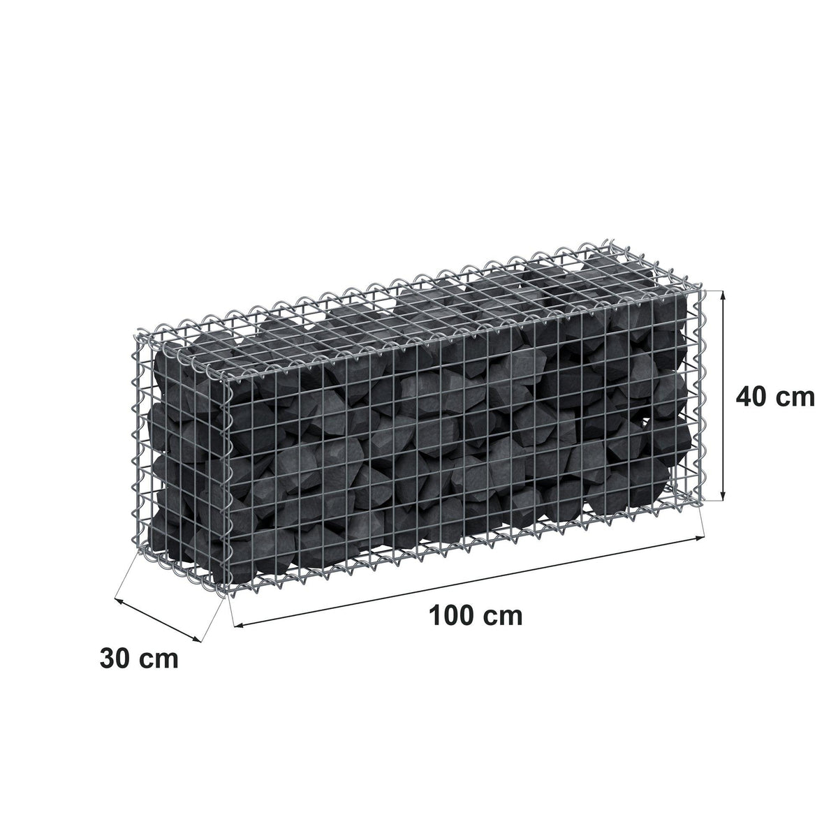 Gabião 100 cm x 40 cm x 30 cm (C x A x P), malhagem 5 cm x 5 cm, espiral