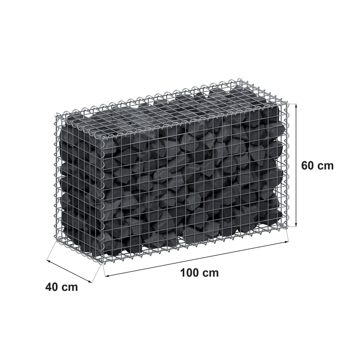 Gabion 100 cm x 60 cm x 40 cm (L x H x D), maskstorlek 5 cm x 5 cm, spiral