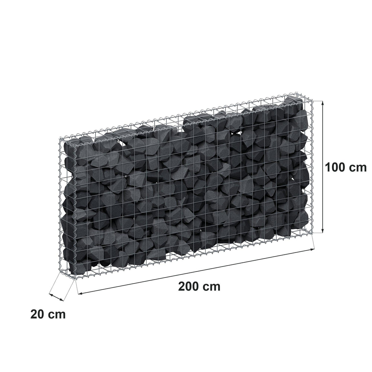 Gabion 200 cm x 100 cm x 20 cm (L x H x P), mailles 10 cm x 10 cm, spirale