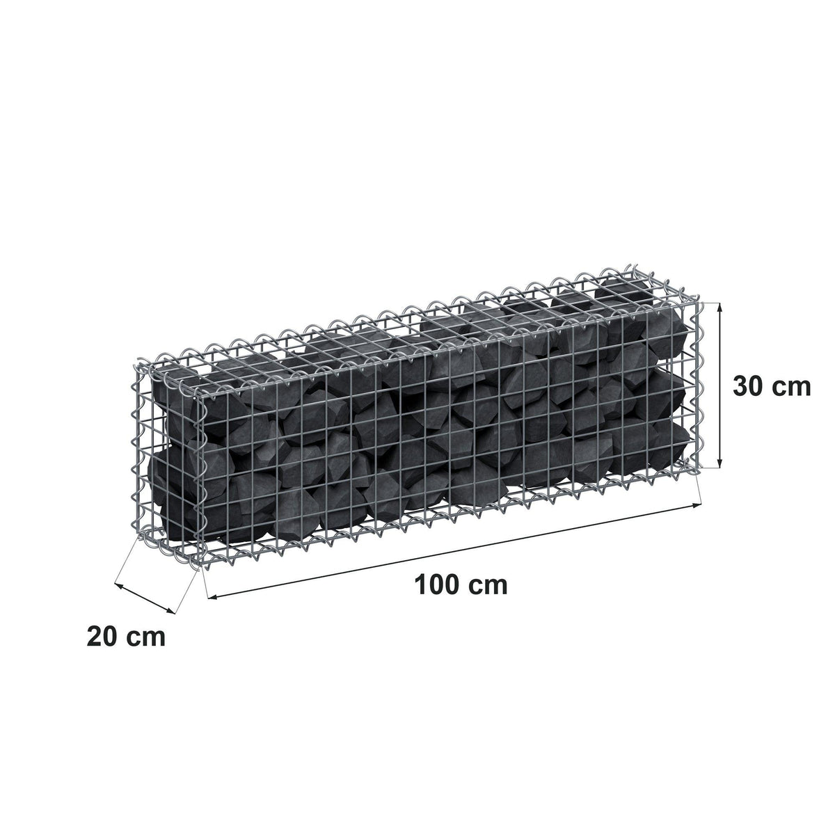 Gabione 100 cm x 30 cm x 20 cm (L x H x T), Maschenweite 5 cm x 5 cm, Spirale