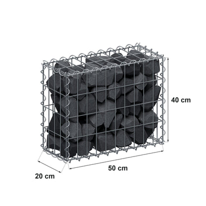 Gabião 50 cm x 40 cm x 20 cm (C x A x P), malhagem 5 cm x 10 cm, espiral