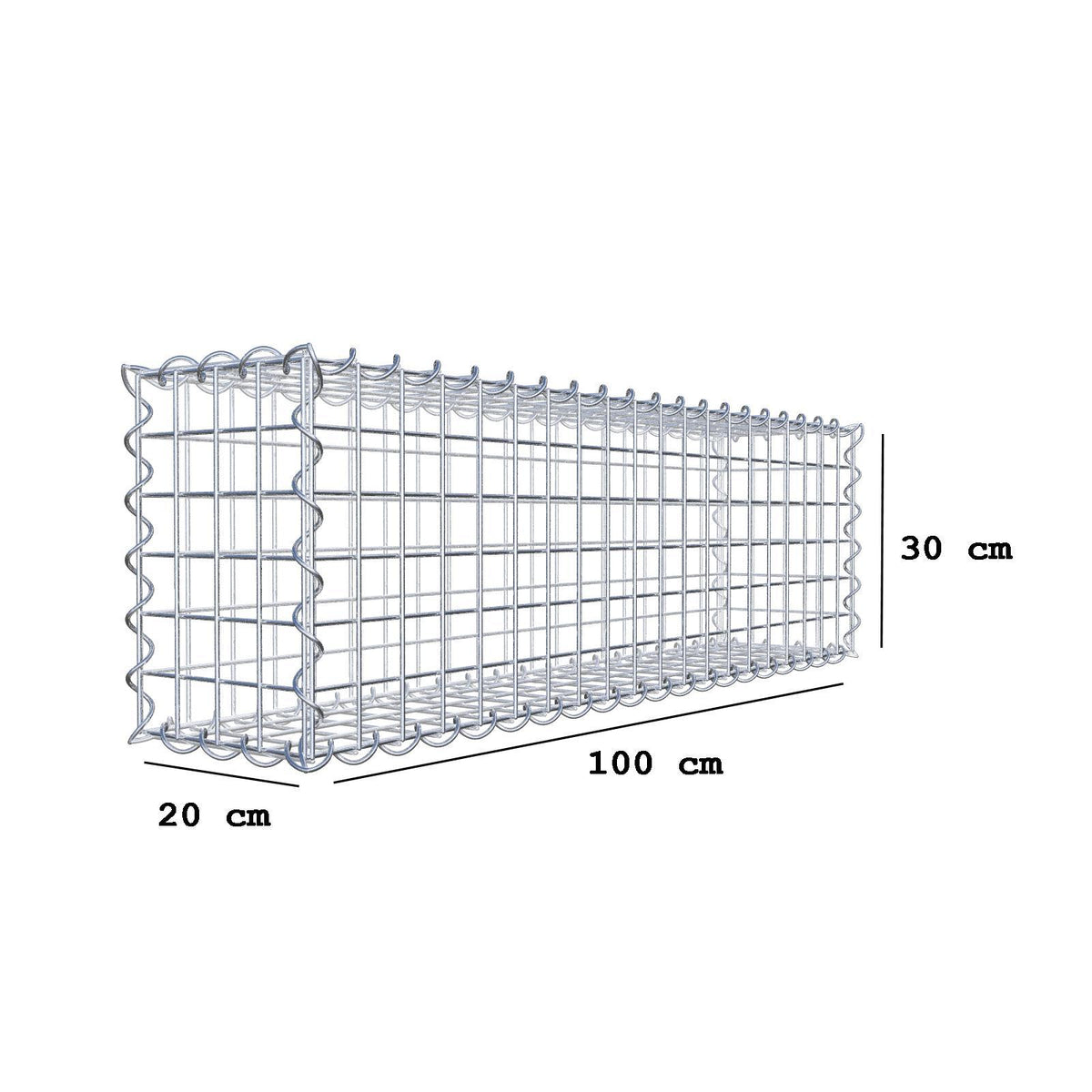 Gabione 100 cm x 30 cm x 20 cm (L x H x T), Maschenweite 5 cm x 5 cm, Spirale