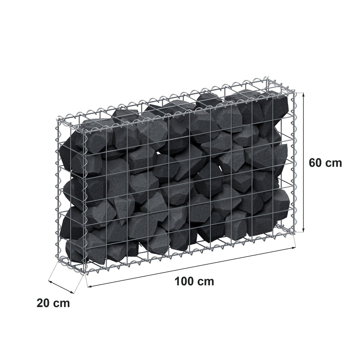 Gabion 100 cm x 60 cm x 20 cm (L x H x D), mesh size 10 cm x 10 cm, spiral