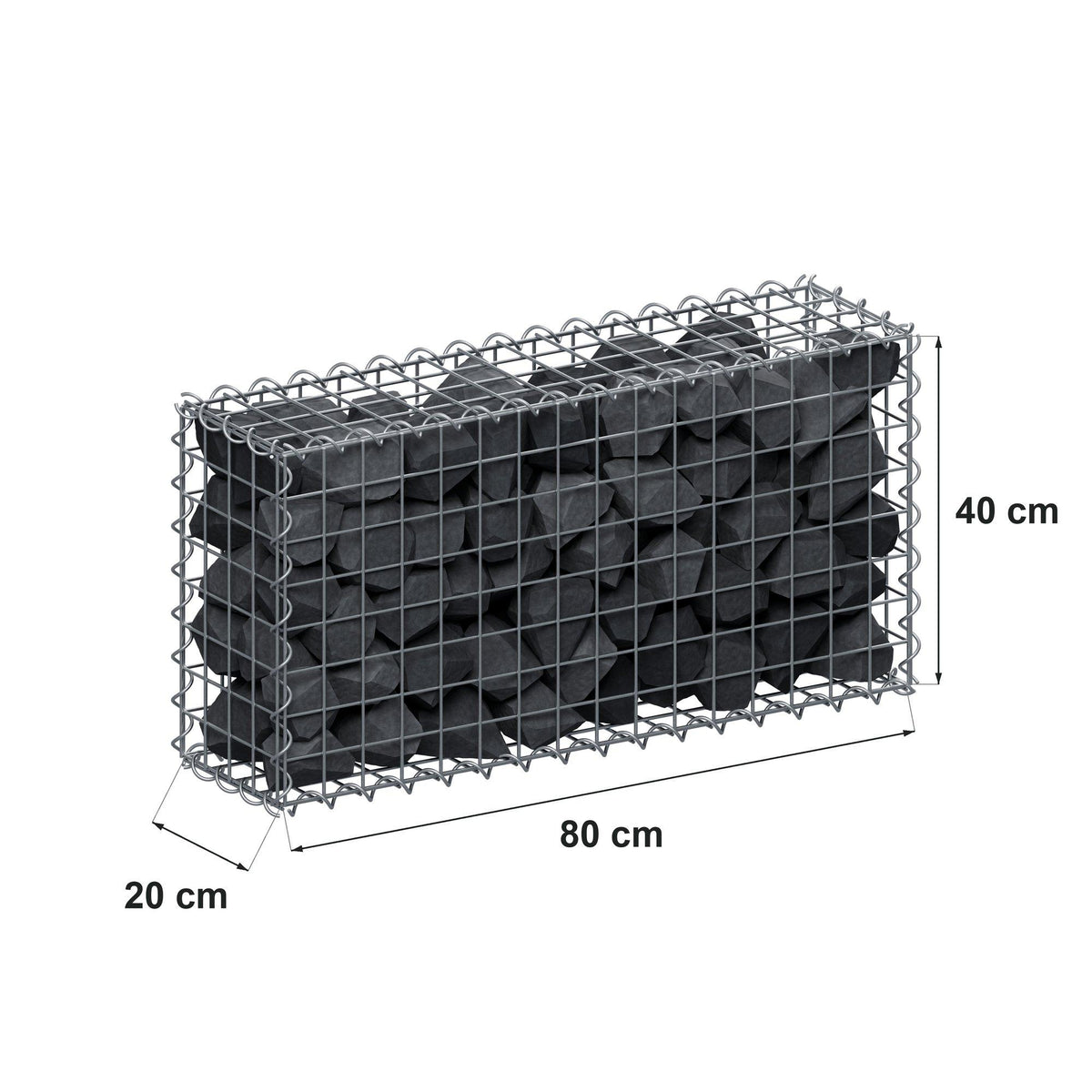 Gabion 80 cm x 40 cm x 20 cm (L x H x D), mesh size 5 cm x 5 cm, spiral