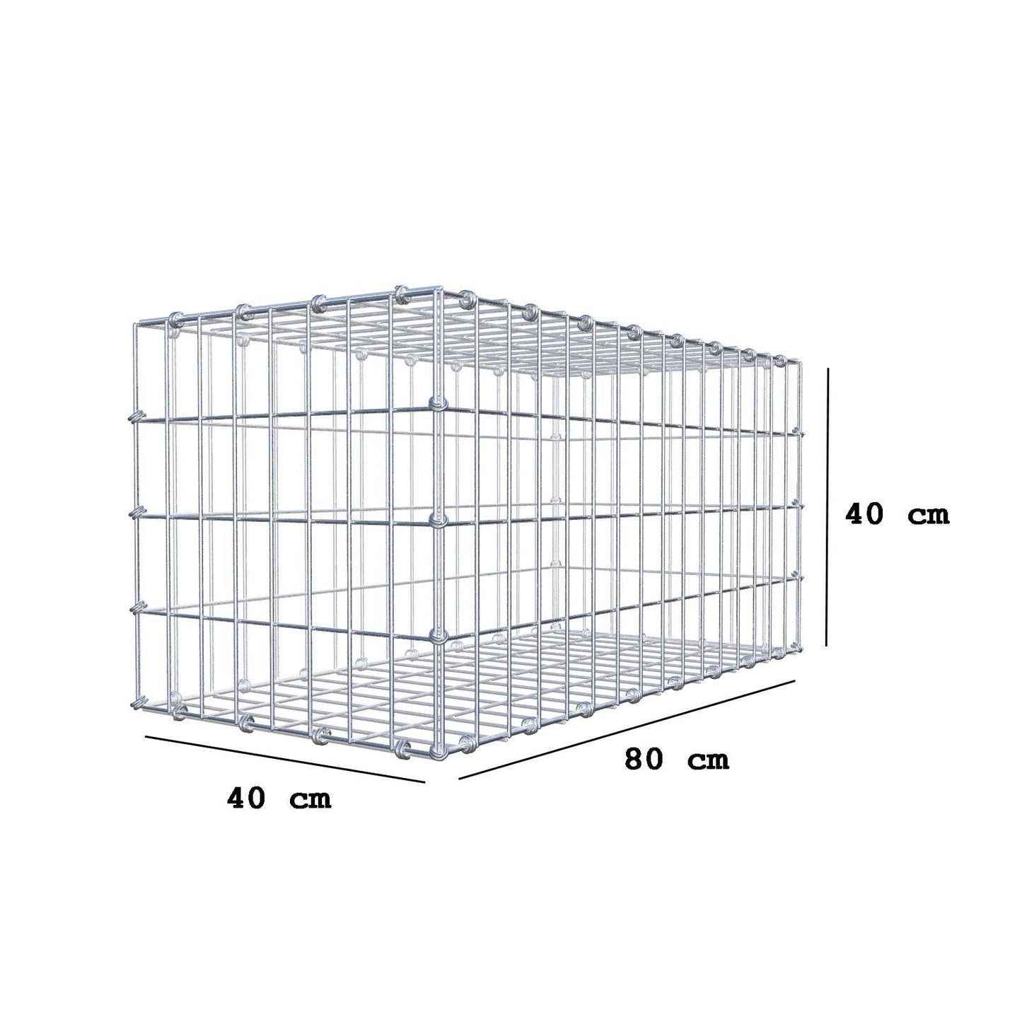 Gabion 80 cm x 40 cm x 40 cm (L x H x D), maskestørrelse 5 x 10 cm, spiralring
