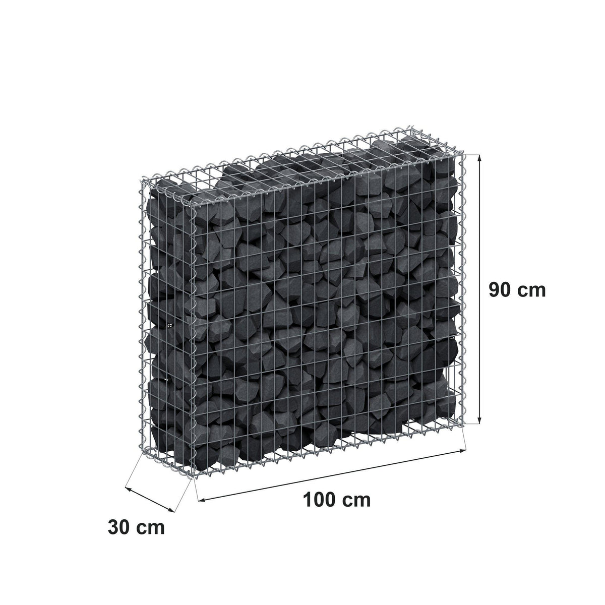 Gabion 100 cm x 90 cm x 30 cm (L x H x D), mesh size 5 cm x 10 cm, spiral