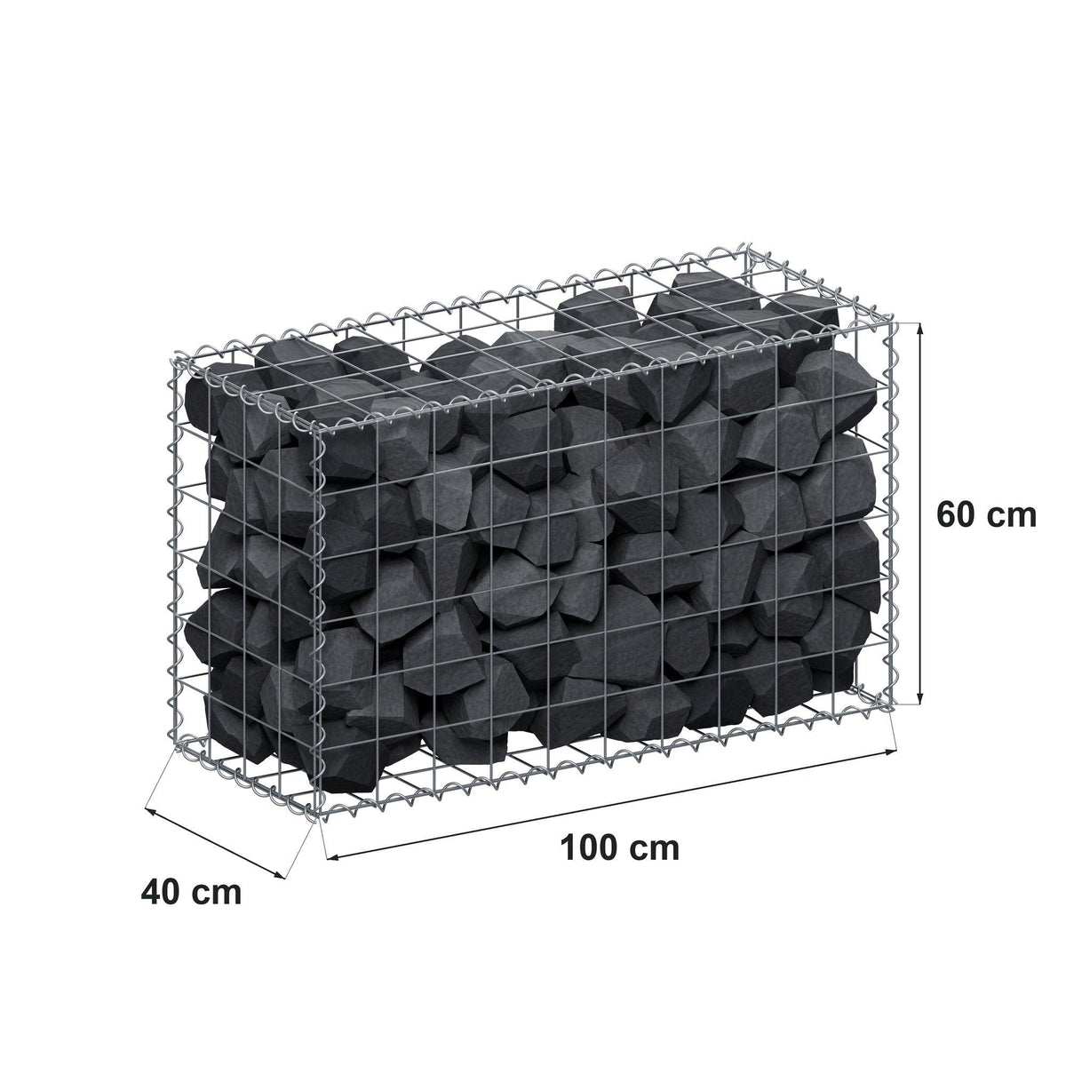Gabion 100 cm x 60 cm x 40 cm (L x H x D), mesh size 10 cm x 10 cm, spiral
