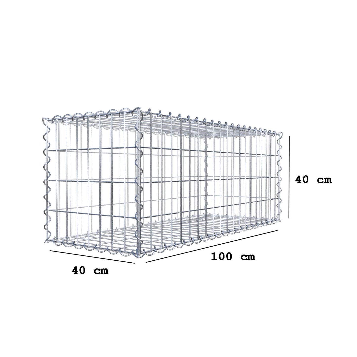 Gabion 100 cm x 40 cm x 40 cm (L x H x D), maskestørrelse 5 cm x 10 cm, spiral