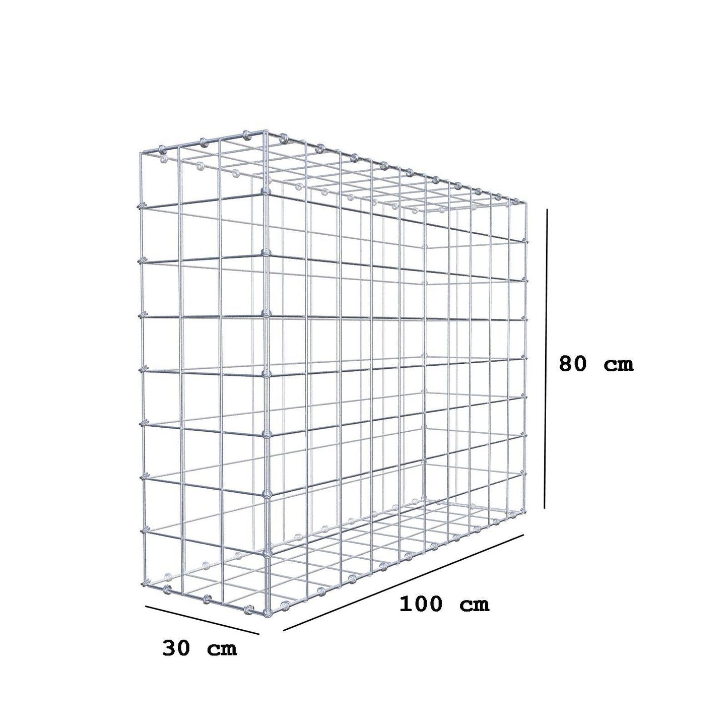 Gabione 100 cm x 80 cm x 30 cm (L x H x T), Maschenweite 10 x 10 cm, Spiralring