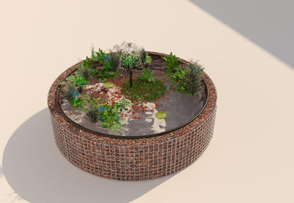 Gabion raised pond, round, outer diameter 202 cm, height 50 cm, mesh size 5 x 5 cm, wall thickness 15 cm