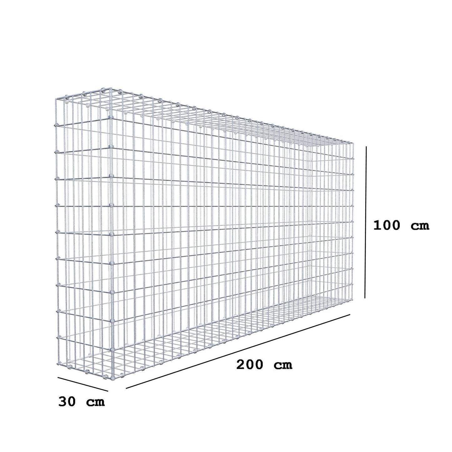 Gabbione 200 cm x 100 cm x 30 cm (L x H x P), maglia 5 x 10 cm, anello a spirale