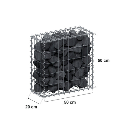 Gabião 50 cm x 50 cm x 20 cm (C x A x P), malhagem 5 cm x 10 cm, espiral