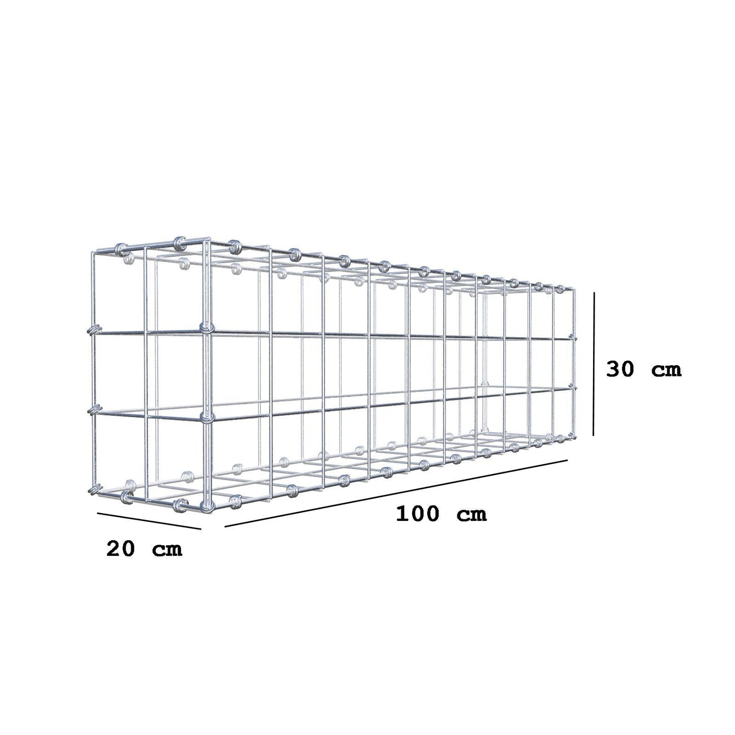 Gabion 100 cm x 30 cm x 20 cm (L x H x D), mesh size 10 x 10 cm, spiral ring