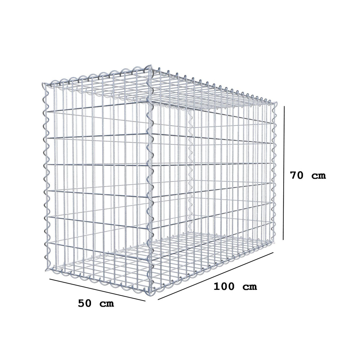 Gabbione 100 cm x 70 cm x 50 cm (L x H x P), maglia 5 cm x 10 cm, spirale