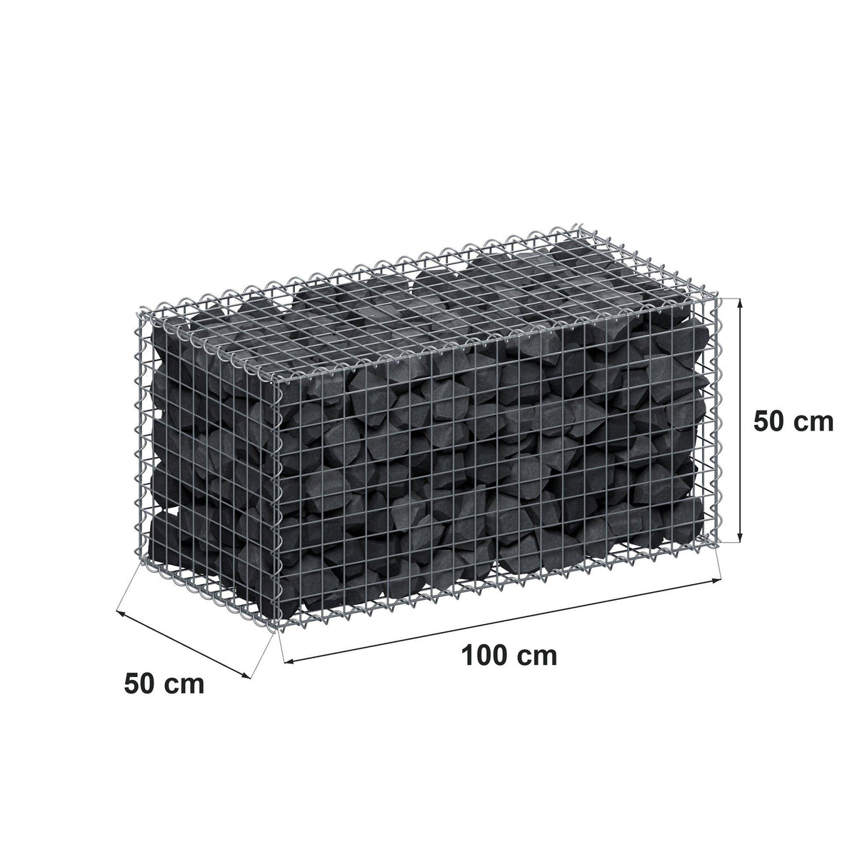 Gabion 100 cm x 50 cm x 50 cm (L x H x D), mesh size 5 cm x 5 cm, spiral