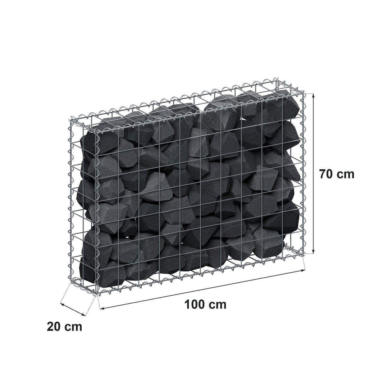 Gabion 100 cm x 70 cm x 20 cm (L x H x D), mesh size 10 cm x 10 cm, spiral