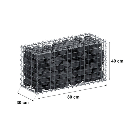 Gabião 80 cm x 40 cm x 30 cm (C x A x P), malhagem 5 cm x 5 cm, espiral