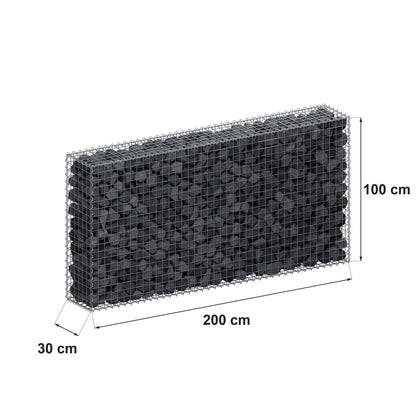 Gabbione 200 cm x 100 cm x 30 cm (L x H x P), maglia 5 cm x 5 cm, spirale