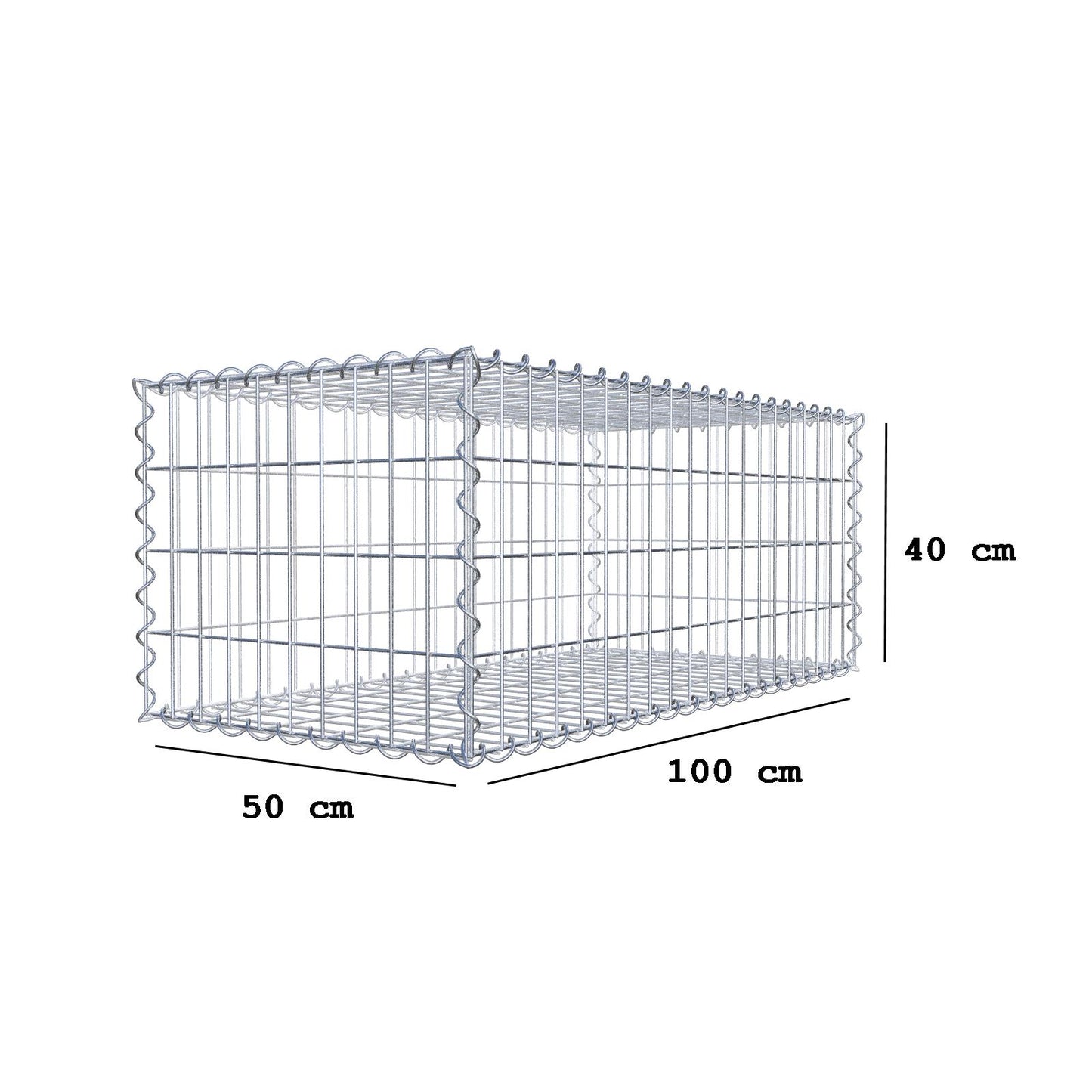 Gabione 100 cm x 40 cm x 50 cm (L x H x T), Maschenweite 5 cm x 10 cm, Spirale