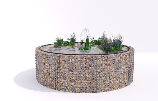 Schanskorven verhoogde vijver, rond, buitendiameter 262 cm, hoogte 80 cm, maaswijdte 5 x 5 cm, wanddikte 15 cm