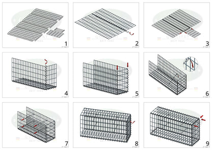 Opvokset gabion type 2 100 cm x 100 cm x 30 cm (L x H x D), maskestørrelse 5 cm x 10 cm, spiral