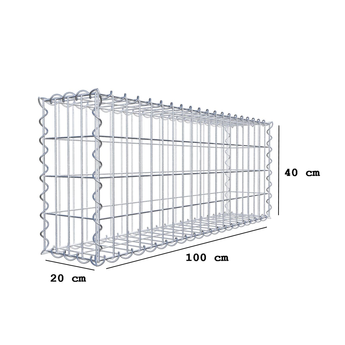 Gabione 100 cm x 40 cm x 20 cm (L x H x T), Maschenweite 5 cm x 10 cm, Spirale