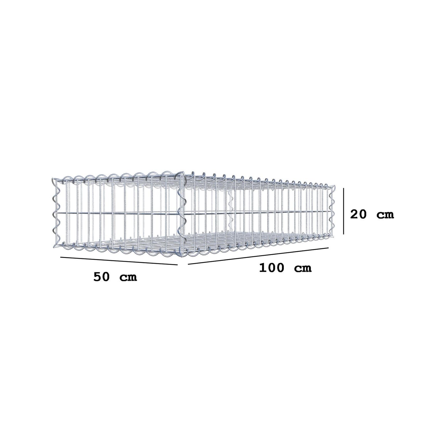 Gabion 100 cm x 20 cm x 50 cm (L x H x D), mesh size 5 cm x 10 cm, spiral