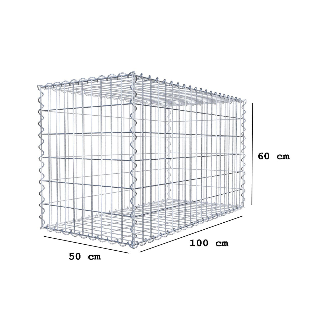Gabion 100 cm x 60 cm x 50 cm (L x H x D), maskstorlek 5 cm x 10 cm, spiral