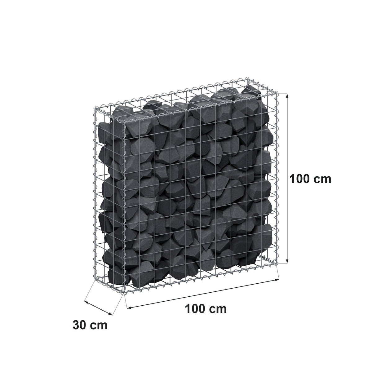 Gabion 100 cm x 100 cm x 30 cm (L x H x D), maskstorlek 10 cm x 10 cm, spiral