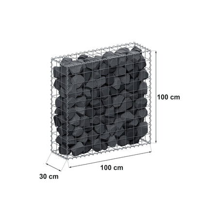Gabion 100 cm x 100 cm x 30 cm (L x H x D), maskstorlek 10 cm x 10 cm, spiral