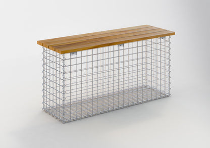 Garden bench spiral gabion 105 x 50 x 30 cm -3 TEAK MW 5 x 5 cm