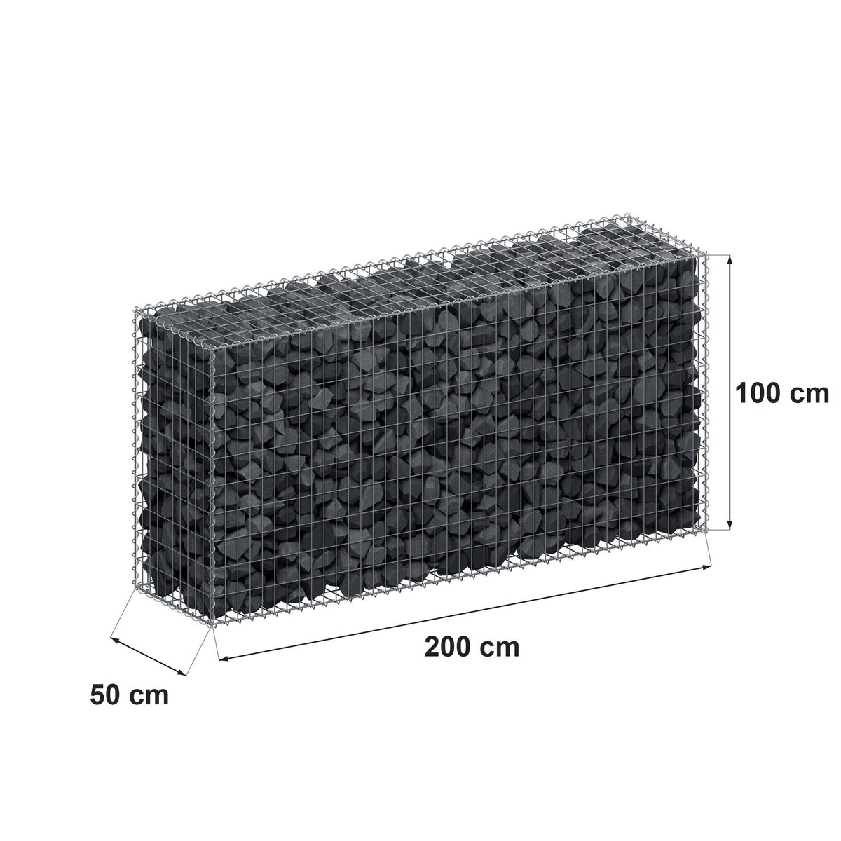 Gabion 200 cm x 100 cm x 50 cm (L x H x D), mesh size 5 cm x 10 cm, spiral