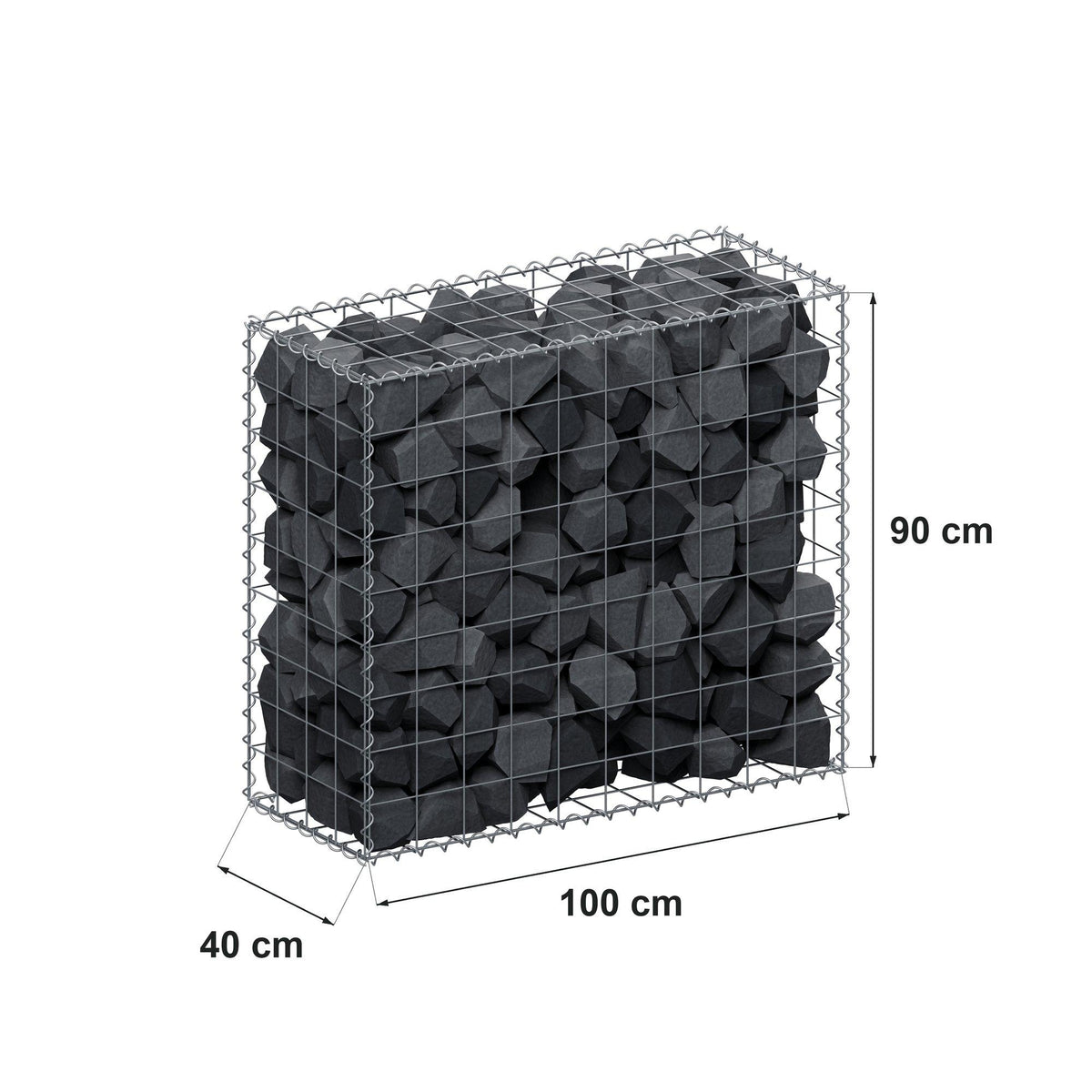 Gabion 100 cm x 90 cm x 40 cm (L x H x D), maskestørrelse 10 cm x 10 cm, spiral