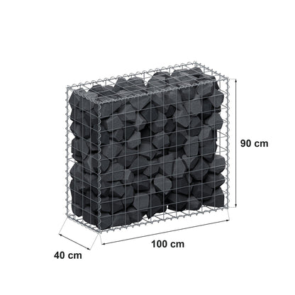 Gabion 100 cm x 90 cm x 40 cm (L x H x D), maskestørrelse 10 cm x 10 cm, spiral
