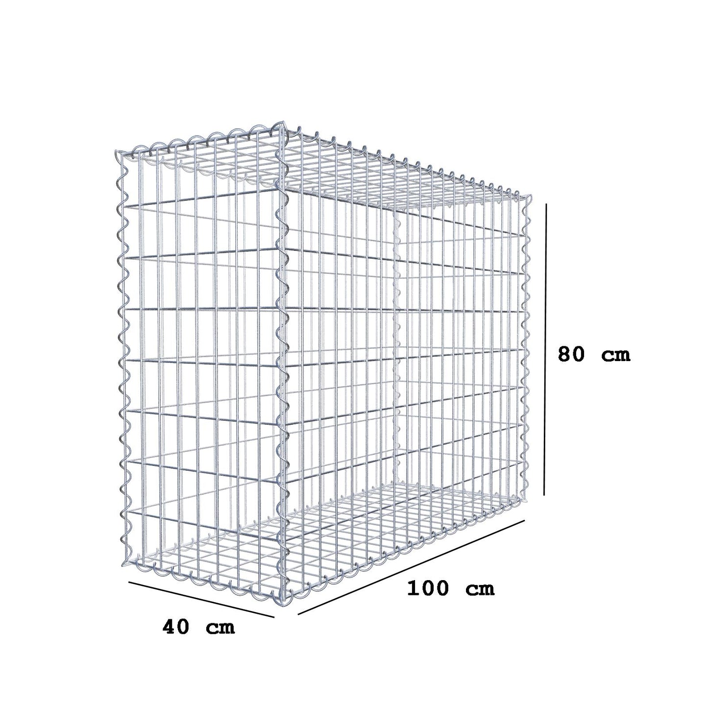 Gabbione 100 cm x 80 cm x 40 cm (L x H x P), maglia 5 cm x 10 cm, spirale