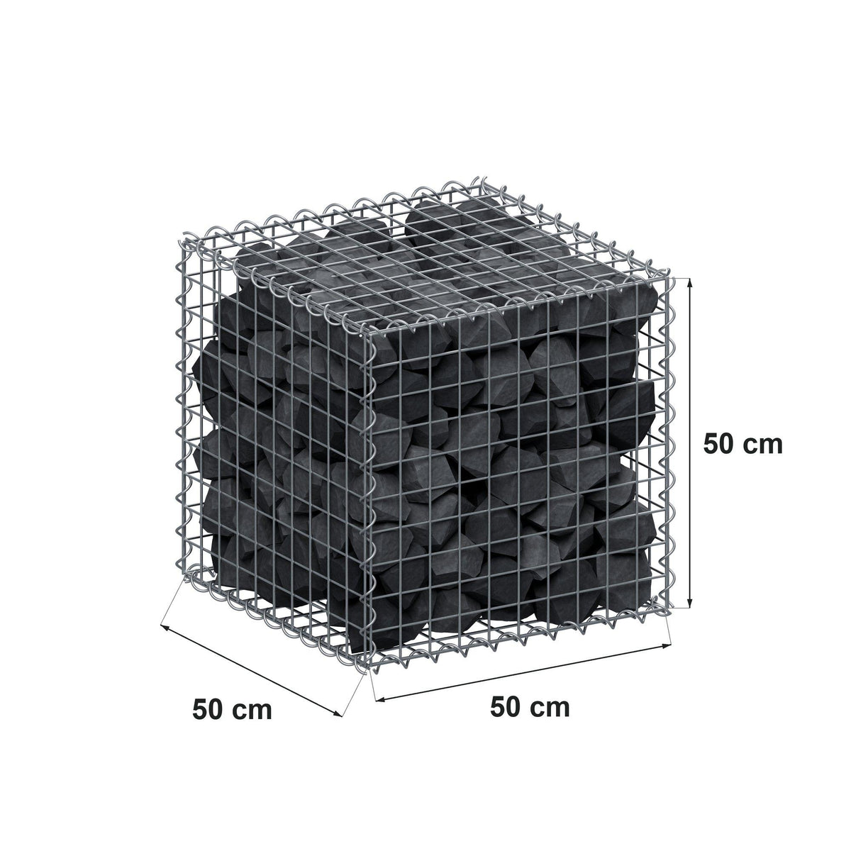 Gabion 50 cm x 50 cm x 50 cm (L x H x D), maskestørrelse 5 cm x 5 cm, spiral