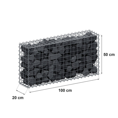Gabion 100 cm x 50 cm x 20 cm (L x H x D), maskestørrelse 5 cm x 5 cm, spiral