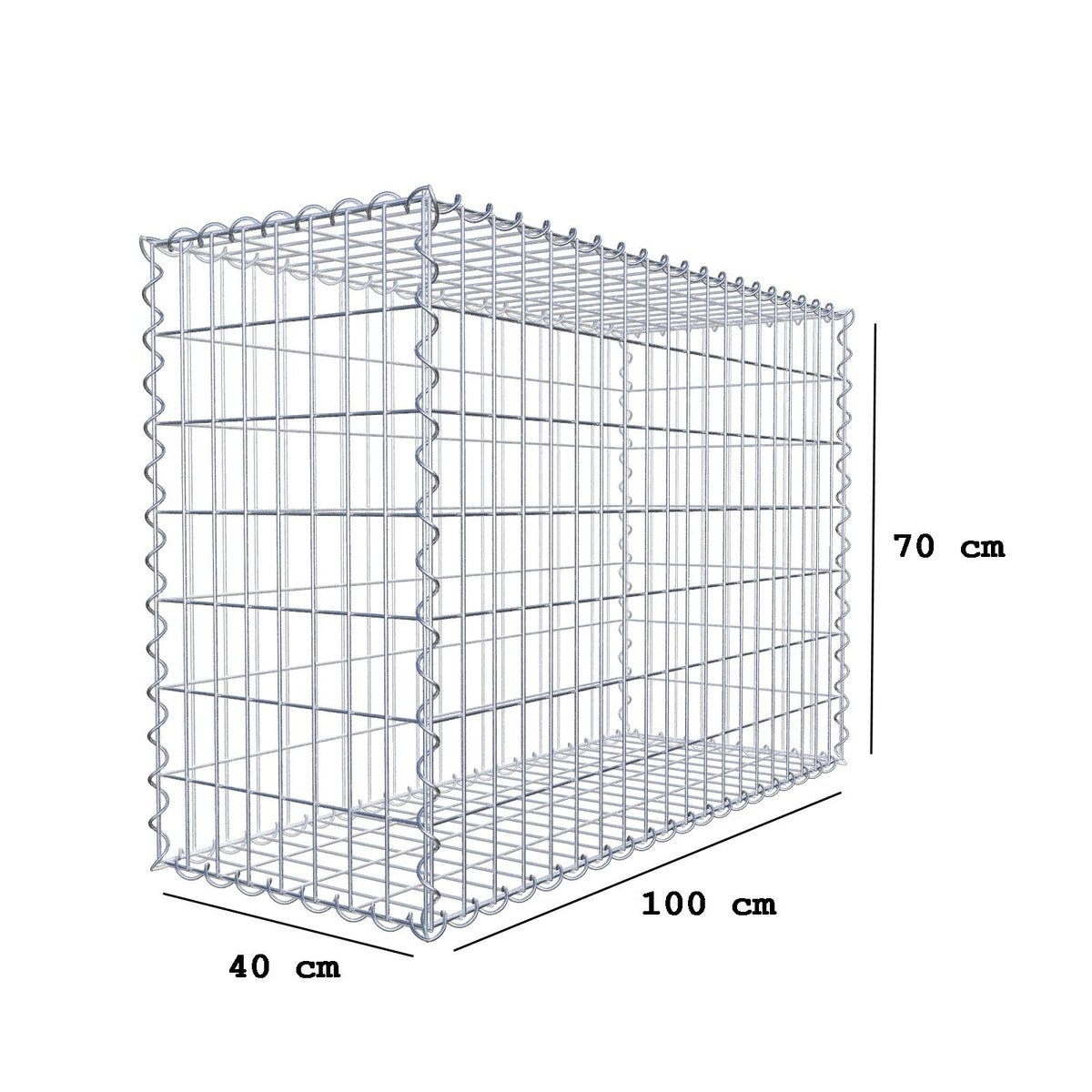 Gabion 100 cm x 70 cm x 40 cm (L x H x D), maskestørrelse 5 cm x 10 cm, spiral