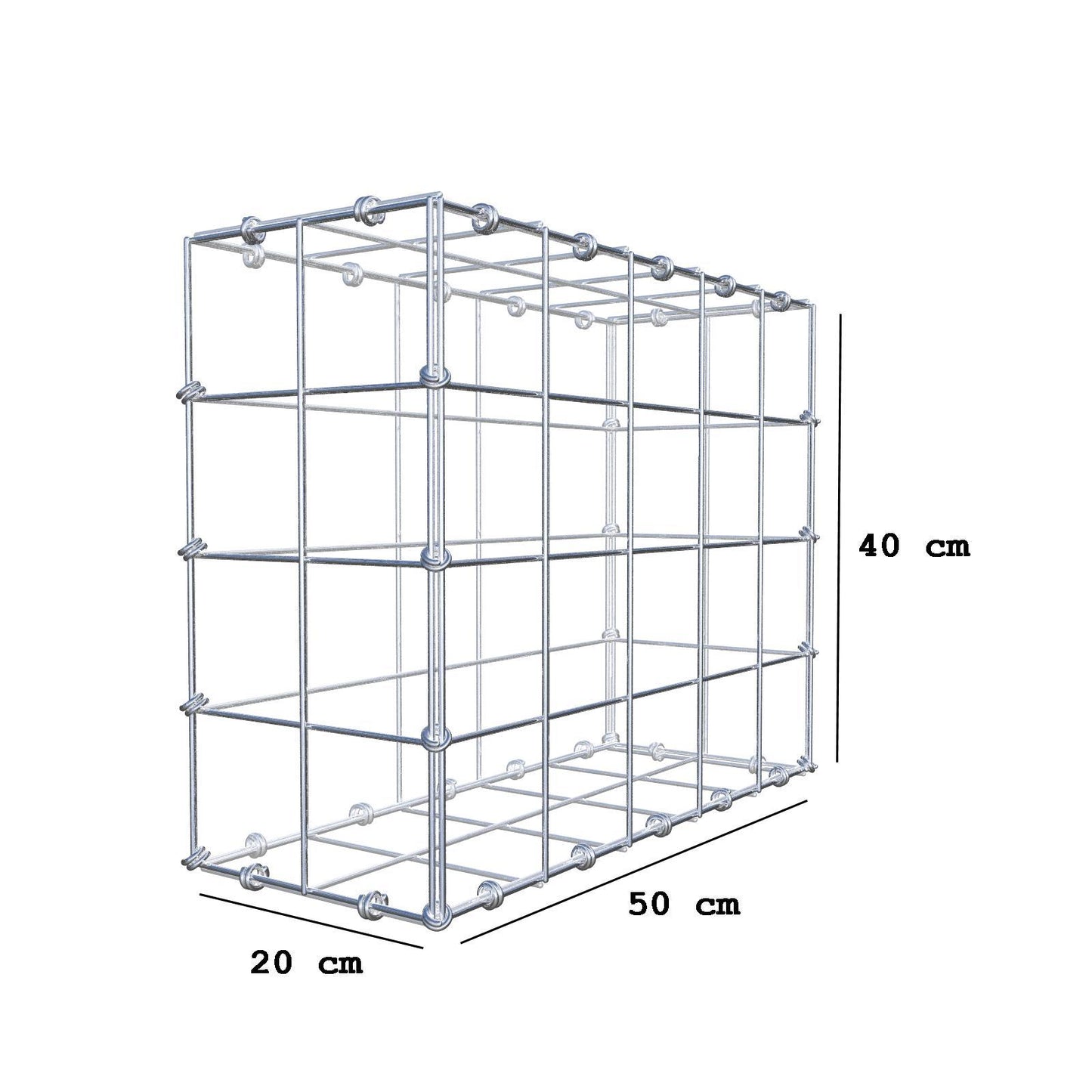 Gabione 50 cm x 40 cm x 20 cm (L x H x T), Maschenweite 10 x 10 cm, Spiralring
