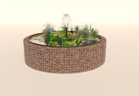 Schanskorf verhoogde vijver, rond, buitendiameter 202 cm, hoogte 50 cm, maaswijdte 5 x 5 cm, wanddikte 15 cm